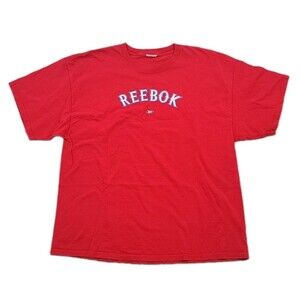 Reebok Men T-Shirt Size XXL No Tag Spell Out Red Heavyweight Cotton Short Sleeve